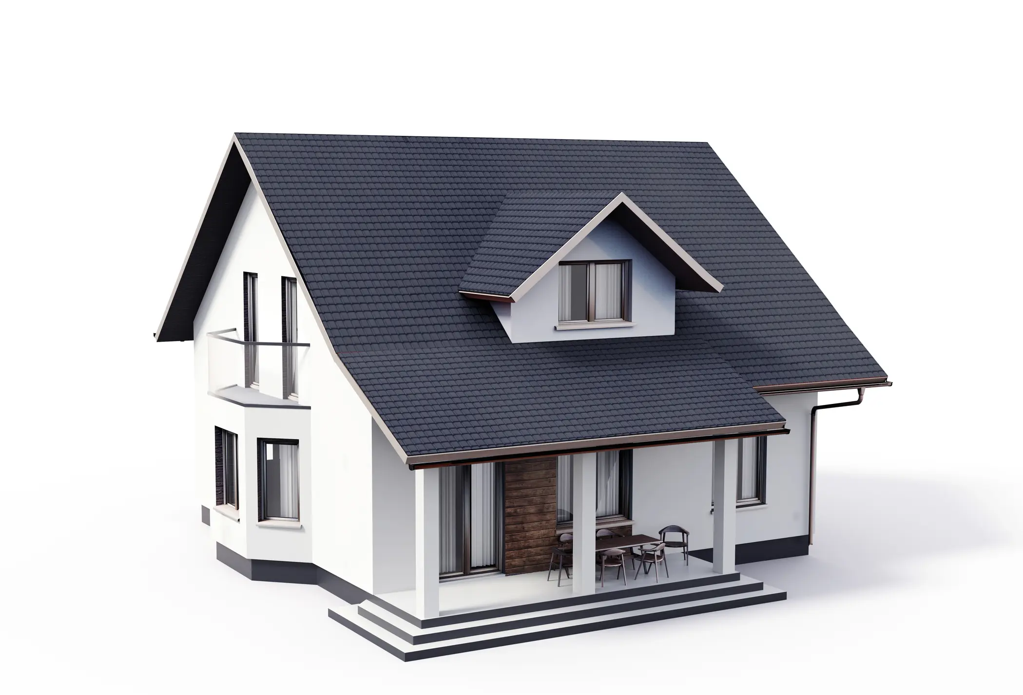 Modern two-story white house with porch