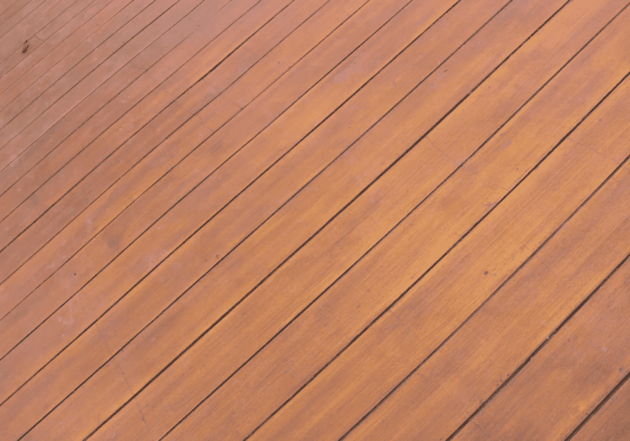 Diagonal wooden deck planks with warm finish